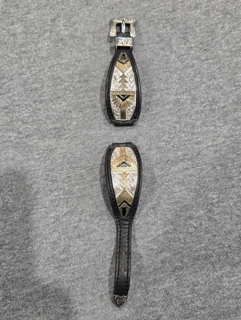Montana Silversmiths Replacement Watch Band Black Leather Aztec Design Buckle
